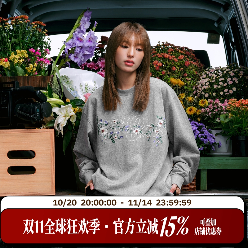 WHOOSIS花卉刺绣长袖T恤