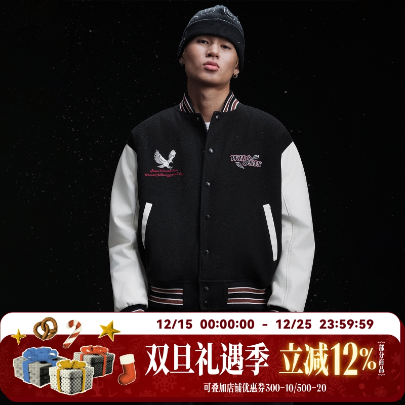 WHOOSIS（不知其名）宝石刺绣棒球服夹克外套秋冬夹棉男女休闲潮