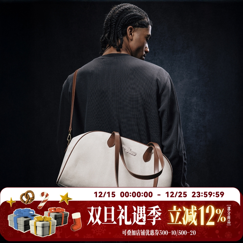 WHOOSIS（不知其名）皮料撞色保龄球包休闲通勤单肩包手提包男女