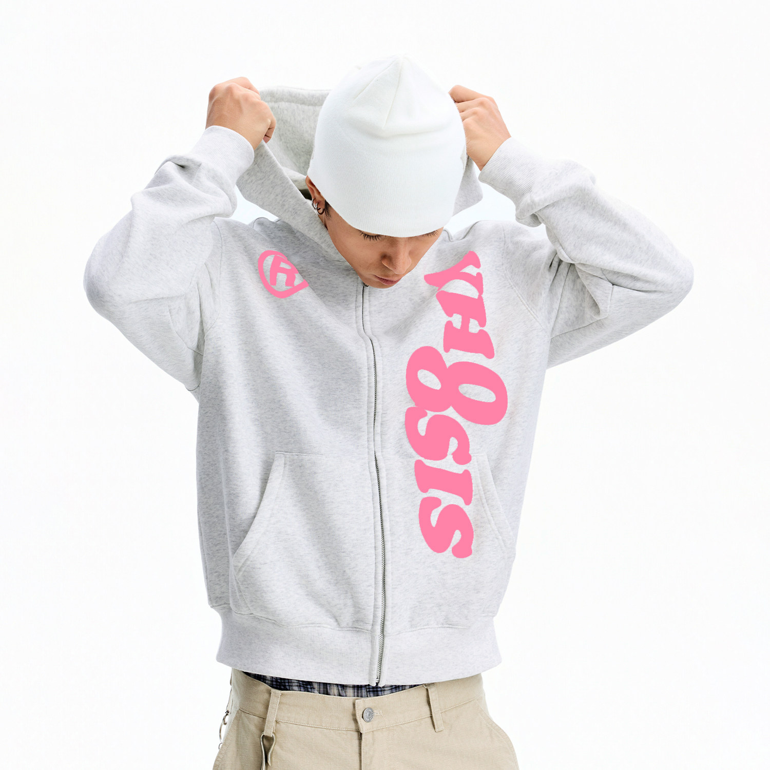 WHOOSIS（不知其名）大logo印花拉链帽衫卫衣秋冬简约百搭男女潮