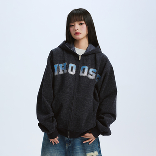 卫衣外套秋冬男女潮 双面格闪粉烫钻拉链帽衫 WHOOSIS 不知其名
