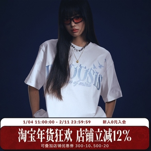 WHOOSIS（不知其名）飞鸽飘散刺绣短袖T恤重磅夏季情侣美式男女潮