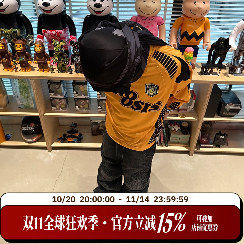 WHOOSIS（不知其名）绣章结构拼接足球服长袖休闲宽松美式街头男
