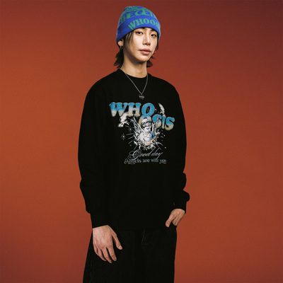 WHOOSIS（不知其名）天使珍珠长袖T恤秋季美式休闲简约酷飒通勤男