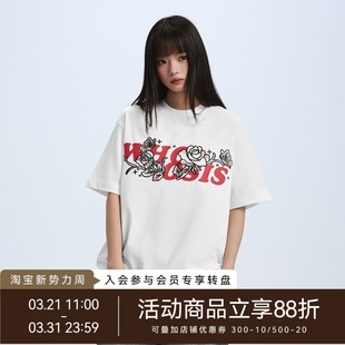 T恤春夏情侣美式 灼烧花卉logo刺绣短袖 男女潮 不知其名 WHOOSIS