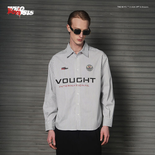 【黑袍纠察队官方联名】WHOOSIS 印花条纹长袖衬衫休闲简约百搭男