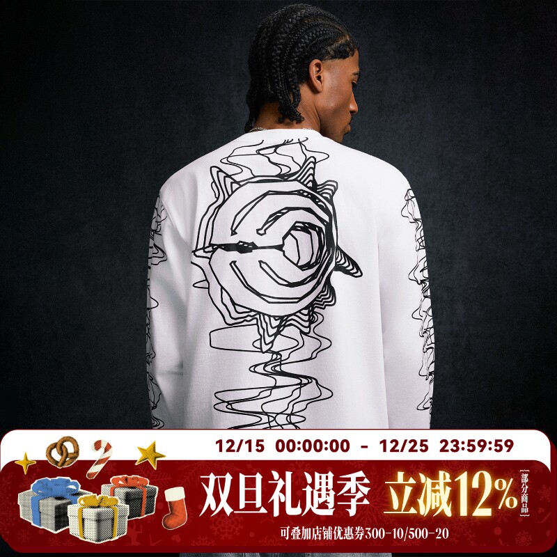 WHOOSIS RADIO音轨LOGO夜光印花长袖T恤秋季百搭休闲美式街头男女