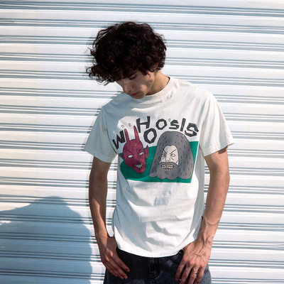 WHOOSIS（不知其名）恶魔对话水洗短袖T恤夏季新款男女潮流情侣