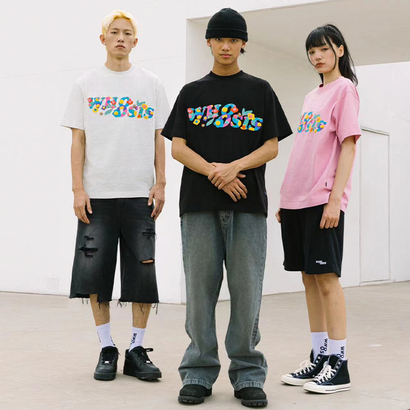 WHOOSIS（不知其名）彩色花卉刺绣LOGO短袖新中式t恤夏幻影休闲男