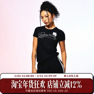 【HELLO KITTY官方联名】WHOOSIS 蕾丝拼接正肩短袖T恤显瘦潮流女