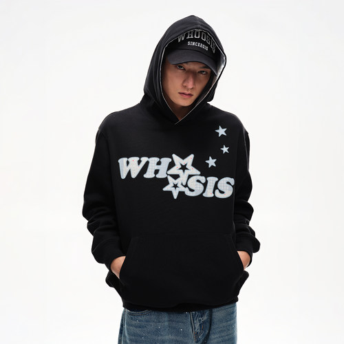 WHOOSIS（不知其名）碎花拼布贴布绣连帽卫衣春季百搭校园男女潮