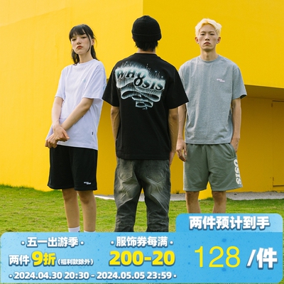 WHOOSIS（不知其名）幻影极光烫钻短袖t恤美式休闲夏季男女潮流
