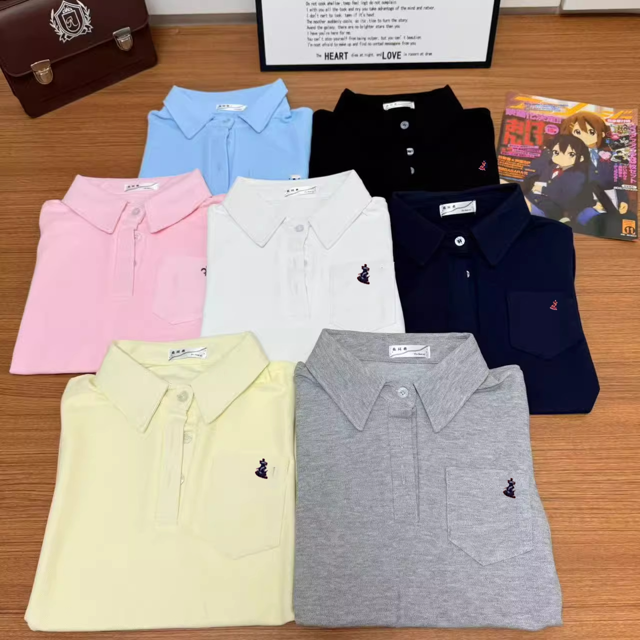 狗皮皮JK原创正版日系通勤百搭POLO衫学院风校供收腰刺绣短袖衬衫