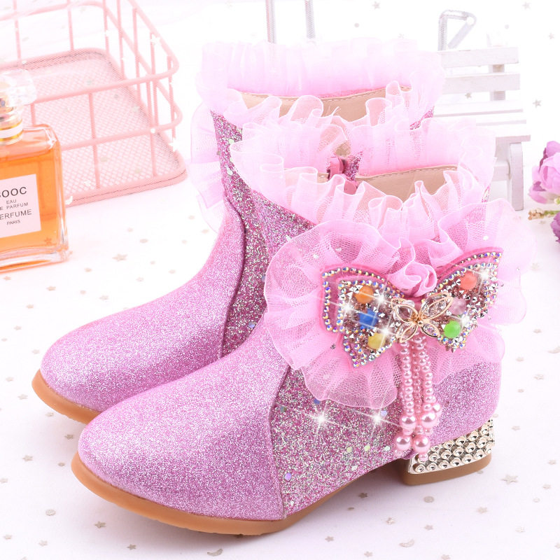 女童短靴2026秋季新款韩版女孩靴子冬季加绒棉靴儿童高跟靴公主靴