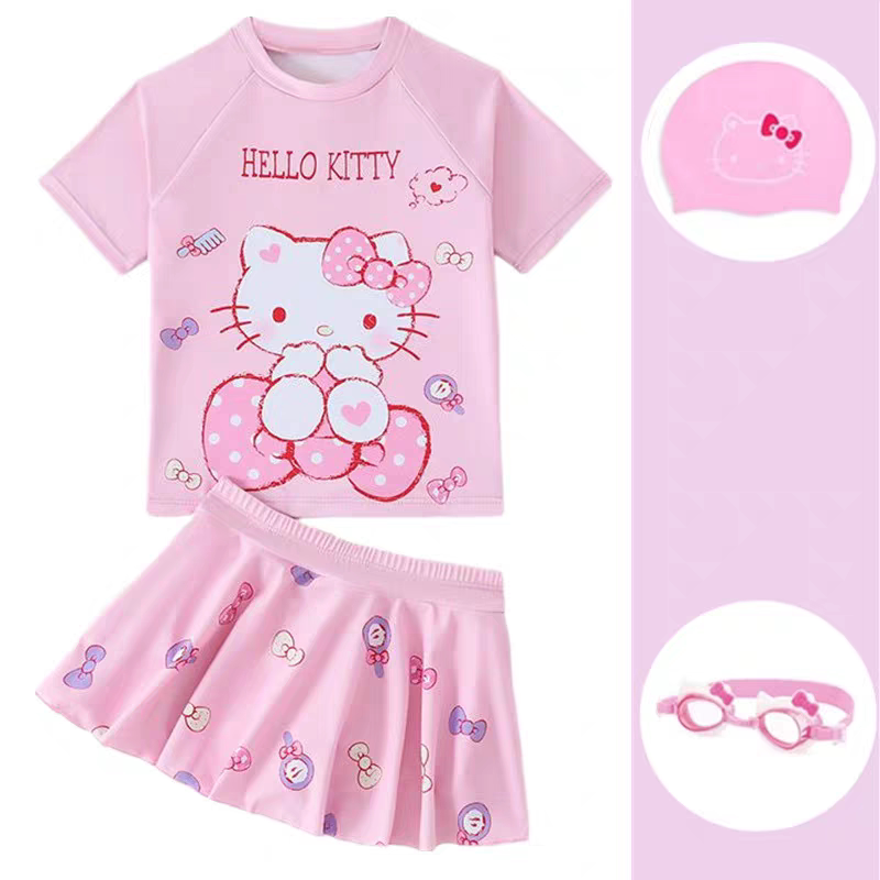2026夏季新款凯蒂猫儿童泳衣女宝分体速干可爱防晒中大女童游泳衣图片