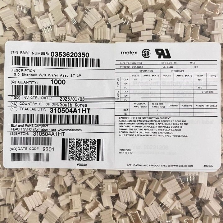 Molex连接器 35362-0350 353620350 3PIN针座 原装现货 一个起拍