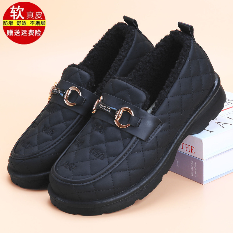 品牌厚底棉鞋豆豆鞋女2025新款冬季加绒一脚瞪加厚保暖平跟乐福鞋