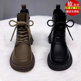 品牌真皮马丁靴女靴2025秋冬新款英伦风显瘦短靴平底百搭加绒棉靴