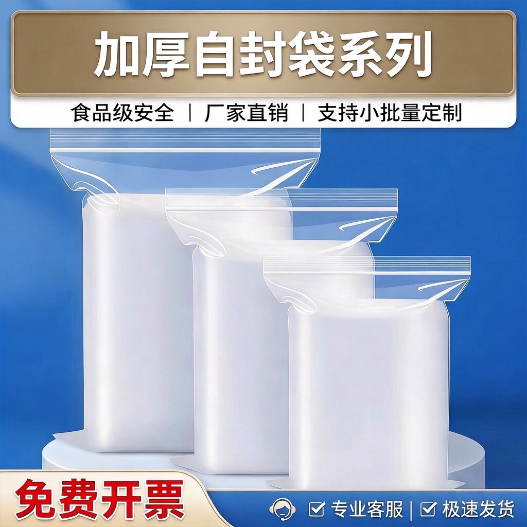 自封袋透明密封袋批发夹链袋加厚塑料PE封口袋密封大号食品包装袋