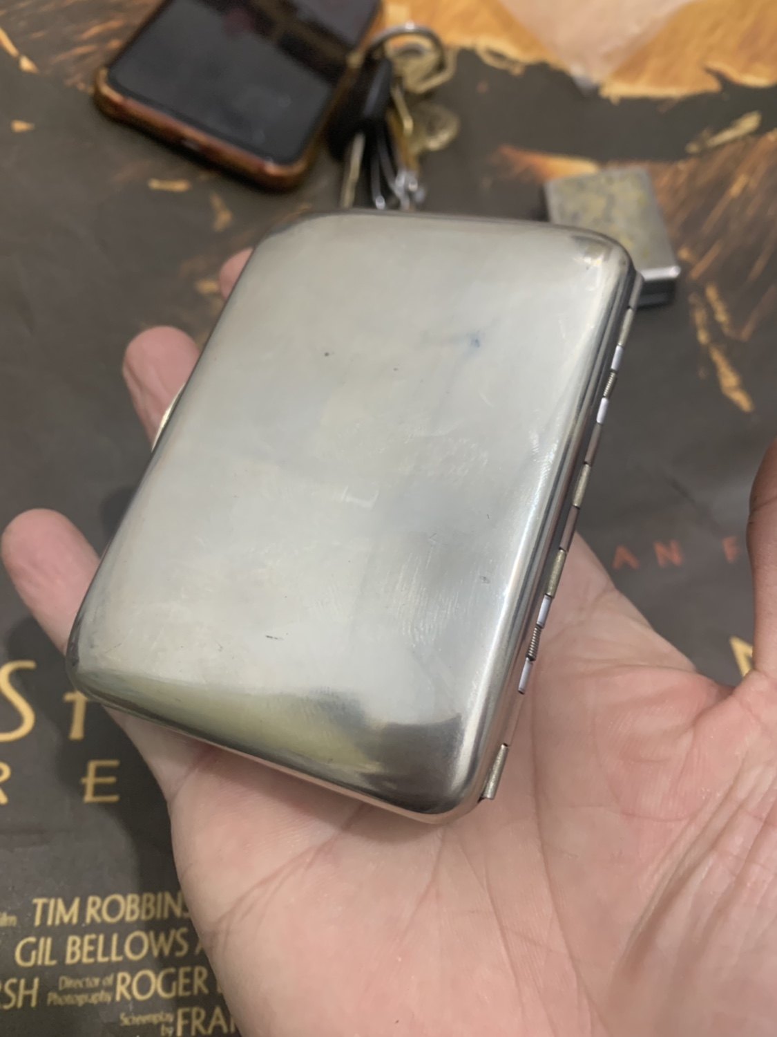 藏银烟盒老式复古风双开十六支粗烟装光板