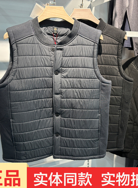 银州羊25823冬季男士爸爸羊毛马甲梭织拼接无袖坎肩加厚保暖上衣