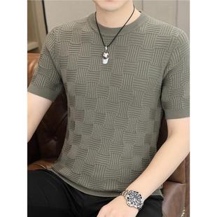 男士毛衣短袖男新款秋冬季加厚修身针织衫半袖t恤打底衫线衣男款