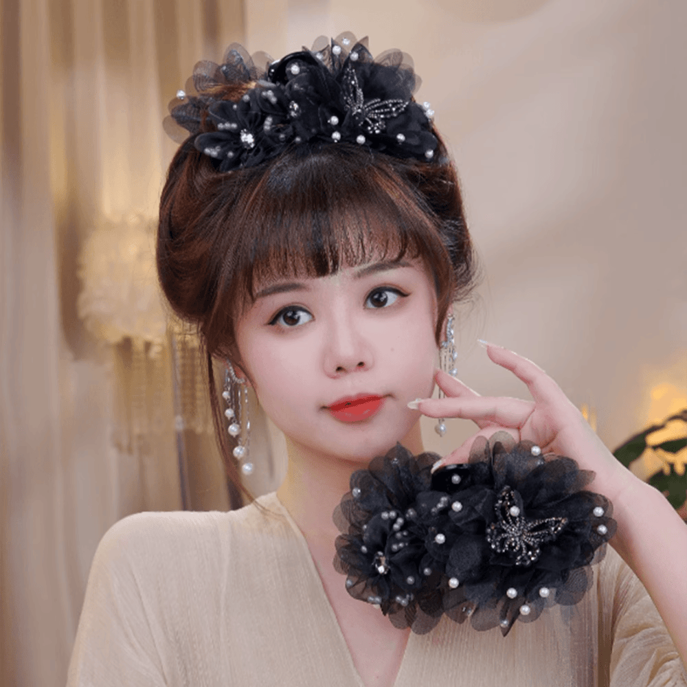 薄纱新款珠珠蝴蝶抓夹女2024新款高端增发量半扎发发夹大号鲨鱼夹