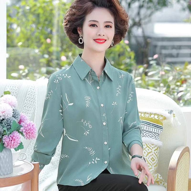 2025新款夏装薄款妈妈衬衫长袖中老年人衬衣女款外套上装上衣潮流