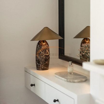 美式轻奢客厅书房台灯样板间别墅软装大理石台灯Piper Table Lamp
