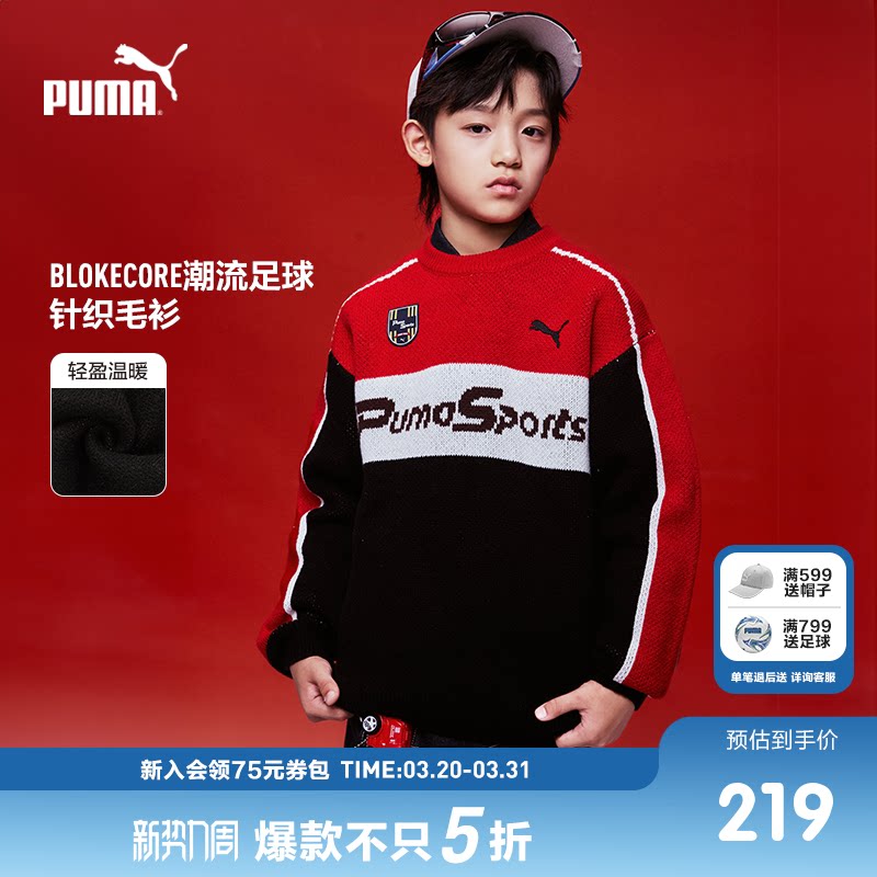 PUMA彪马官方正品童装新款儿童男童秋冬毛衫针织衫套头衫休闲毛衣