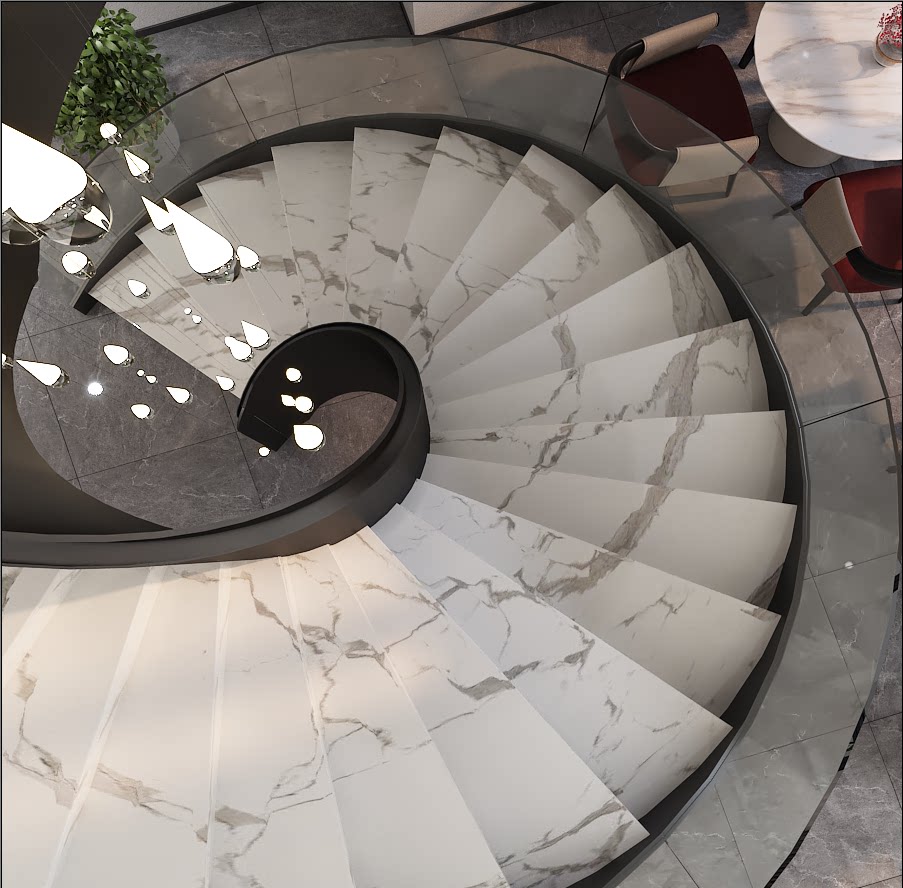 旋转楼梯现代美学网红弧形玻璃艺术玻璃扶手免费定制设计安装实木