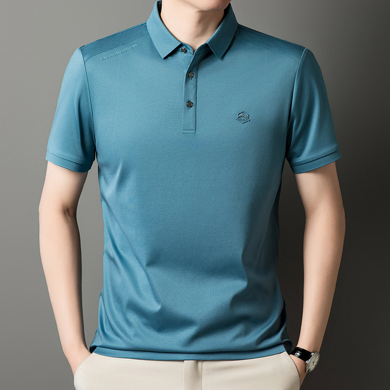 翻领polo衫男士2025夏季新款中年爸爸装纯色冰丝光棉短袖t恤衫男