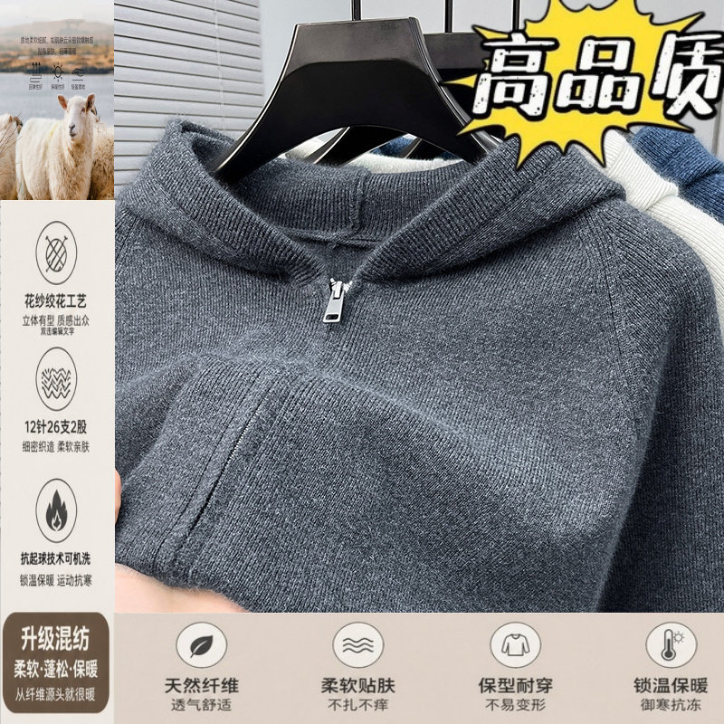 连帽针织开衫加厚毛衣秋冬季男士