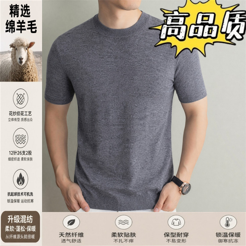 春秋季薄款短袖羊毛衫男士中青年