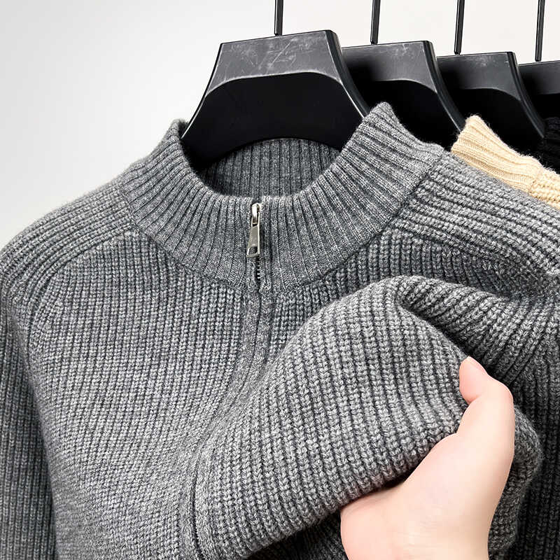 双拉链头男士加厚毛衣羊毛半高领