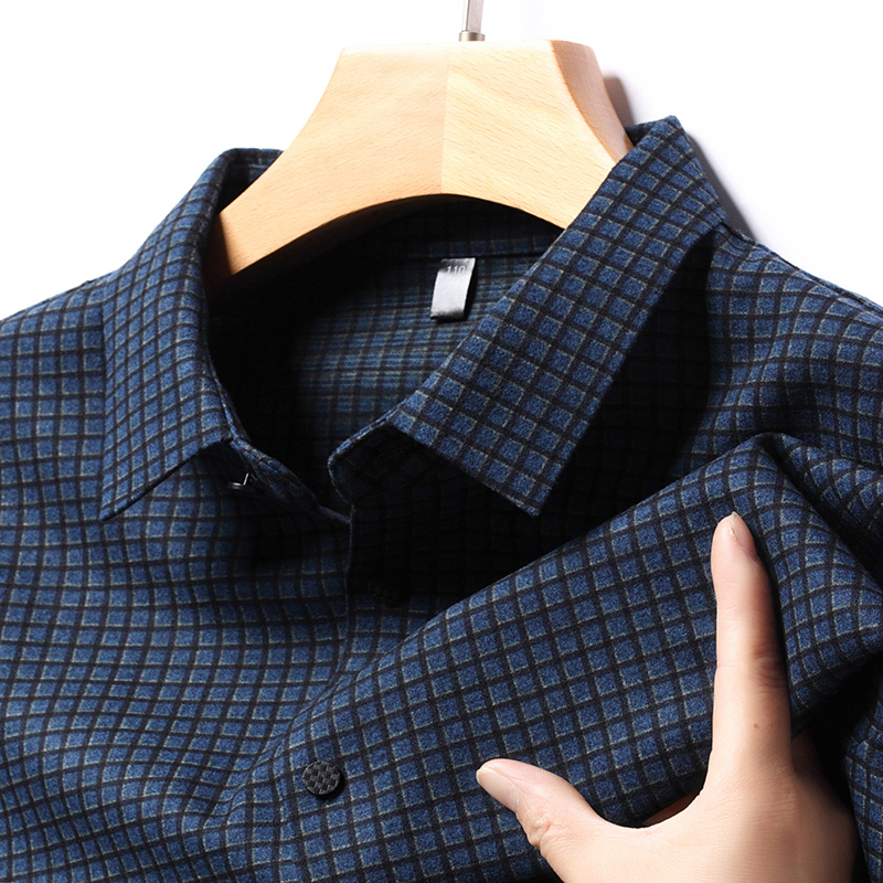 春秋季男士长袖衬衫中老年格子