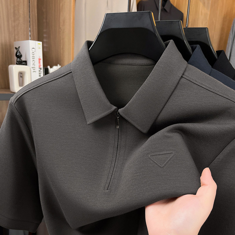 中年翻领短袖T恤男士秋冬季