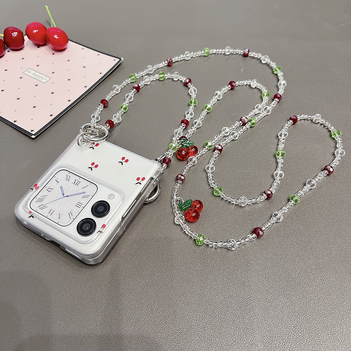 适用华为Nova flip手机壳小折叠屏简约磨砂透明樱桃手链翻盖式小清新保护套