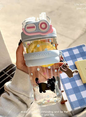 MIKKI 随手杯高硼硅玻璃杯食品级便携外带女生高颜值吸管杯2025夏