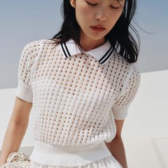 HOWL STUDIO设计师品牌清凉环保再生纤维素镂空polo衫针织上衣女