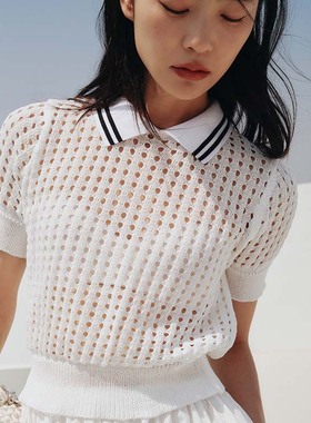 HOWL STUDIO设计师品牌清凉环保再生纤维素镂空polo衫针织上衣女