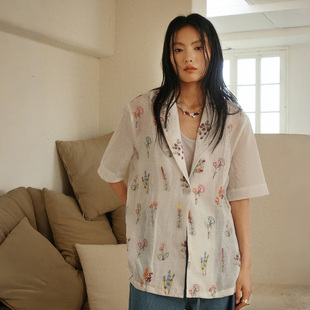 HOWL 繁花满绣绝美花园！苎麻轻奢oversize背面拼接绑带短袖衬衫