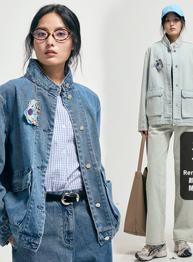 特价，不退不换。秋季复古工装口袋轻洗水牛仔夹克外套