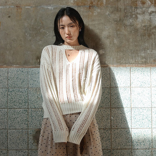 HOWL STUDIO香港设计师品牌透视镂空套头前挖洞款针织衫
