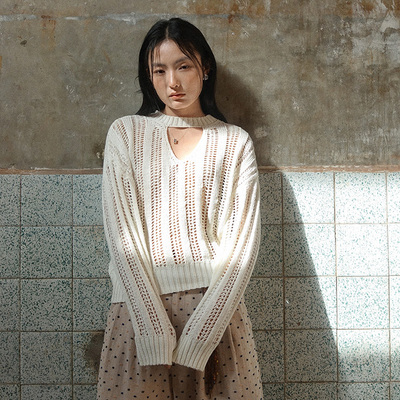 HOWL STUDIO香港设计师品牌透视镂空套头前挖洞款针织衫