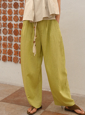HOWL轻奢亚麻莱赛尔森林系夏日舒适升级松紧腰松弛慵懒弯刀裤