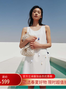 HOWL 夏日清凉手工吊穗微A纸片人连衣裙后背性感镂空