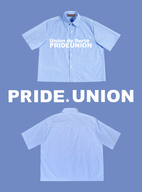 Pride Union骄傲集结ICE配色法语印花BOXY版型条纹衬衫日系