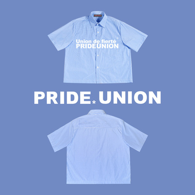 Pride Union骄傲集结ICE配色法语印花BOXY版型条纹衬衫日系