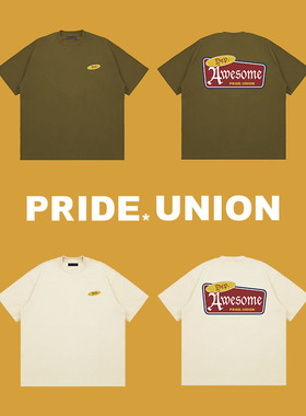 PRIDE*UNION 原创设计超重磅美式复古Awesome印花宽松短袖男TEE